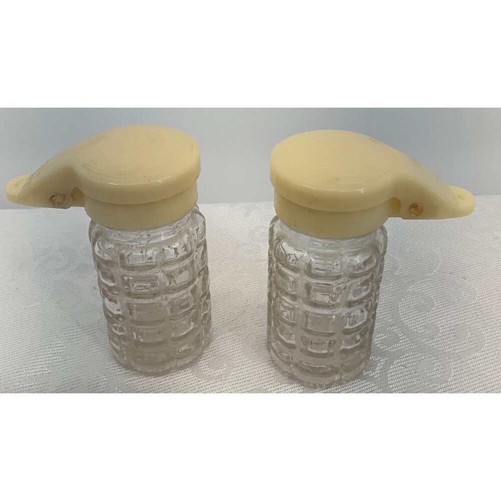 Vintage Glass‎ & Plastic Salt & Pepper Shakers With Hinged Lids